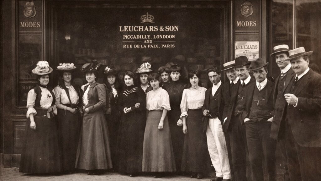 Leuchars & Son employees outside 2 Rue de la Paix Paris circa 1905–1910 antique photograph luxury London case makers archive
