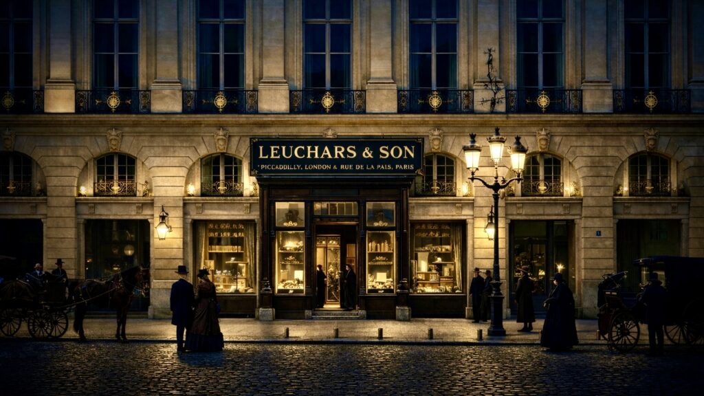 Leuchars & Son Paris storefront at night