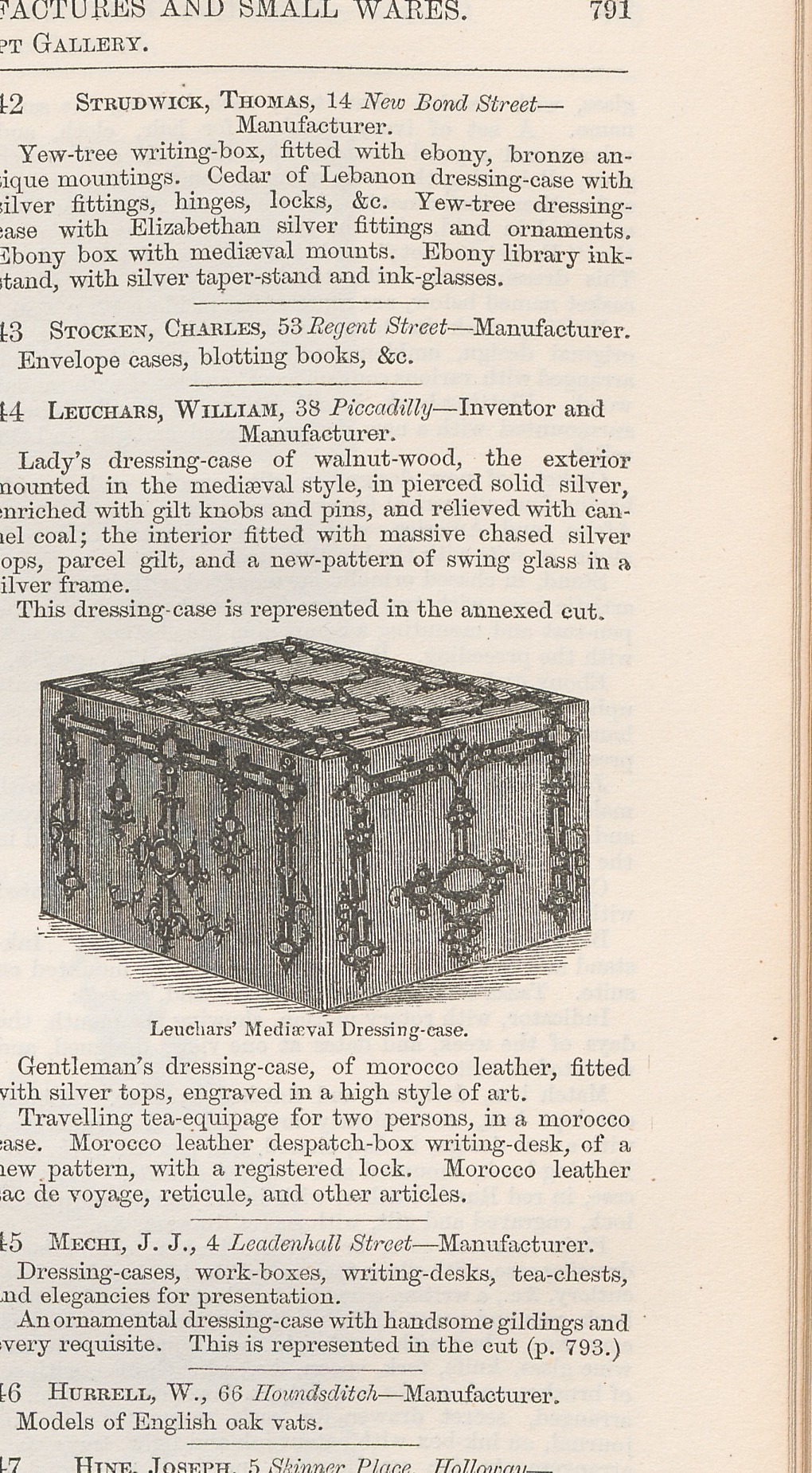 Official 1851 Great Exhibition catalogue entry and engraving of the dressing case exhibited by William Leuchars.