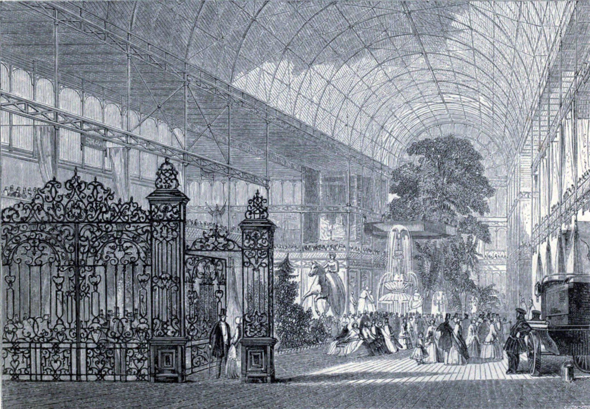 Engraving of the Crystal Palace interior prepared for the 1851 Art Journal illustrated catalogue.