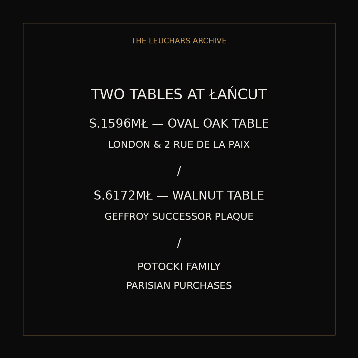 Archive evidence card comparing two Leuchars-associated tables at Łańcut.